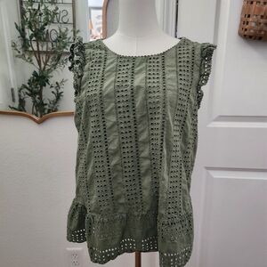 Vinyard Vines Olive Green Eyelet Sleeveless Top